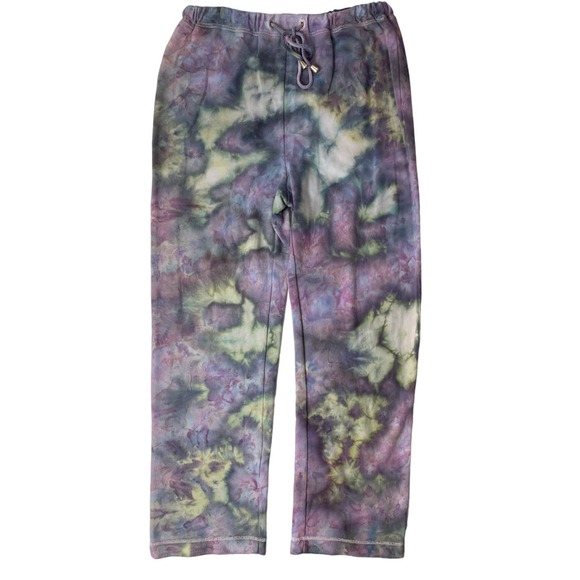Hand Crafted Pants - Purple Blue Green Tie Dye Ice Dyed Upcycled Boho Lounge Sweat Pants Petite Small